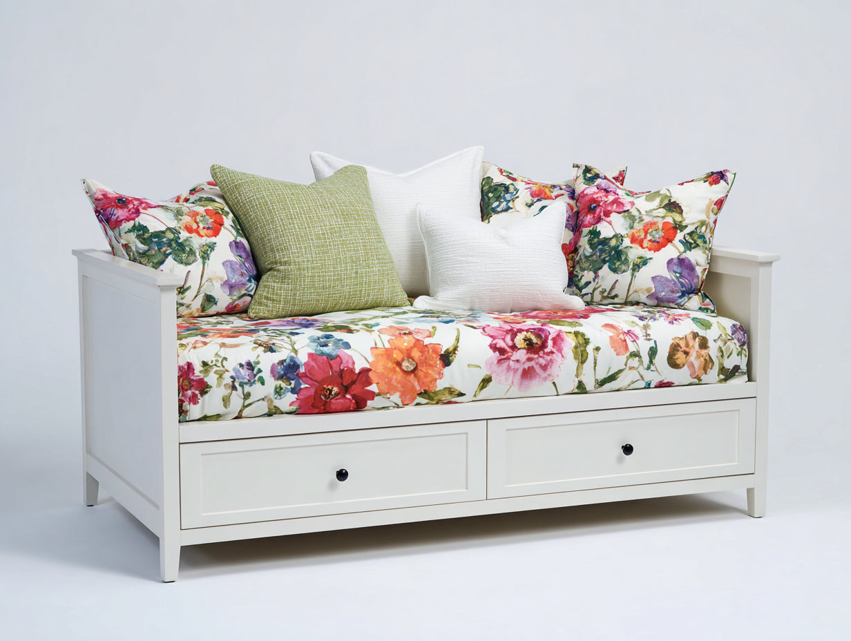 Sofás cama 200 x 90 x 85 cm madera blanco con cajones y diseño floral - estilo moderno