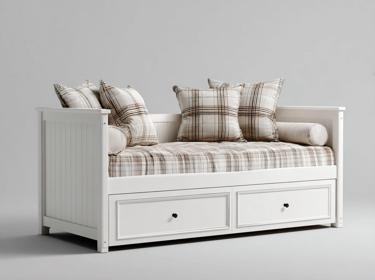 Sofás cama 200 x 90 x 85 cm madera blanco con cajones de almacenamiento - diseño clásico moderno