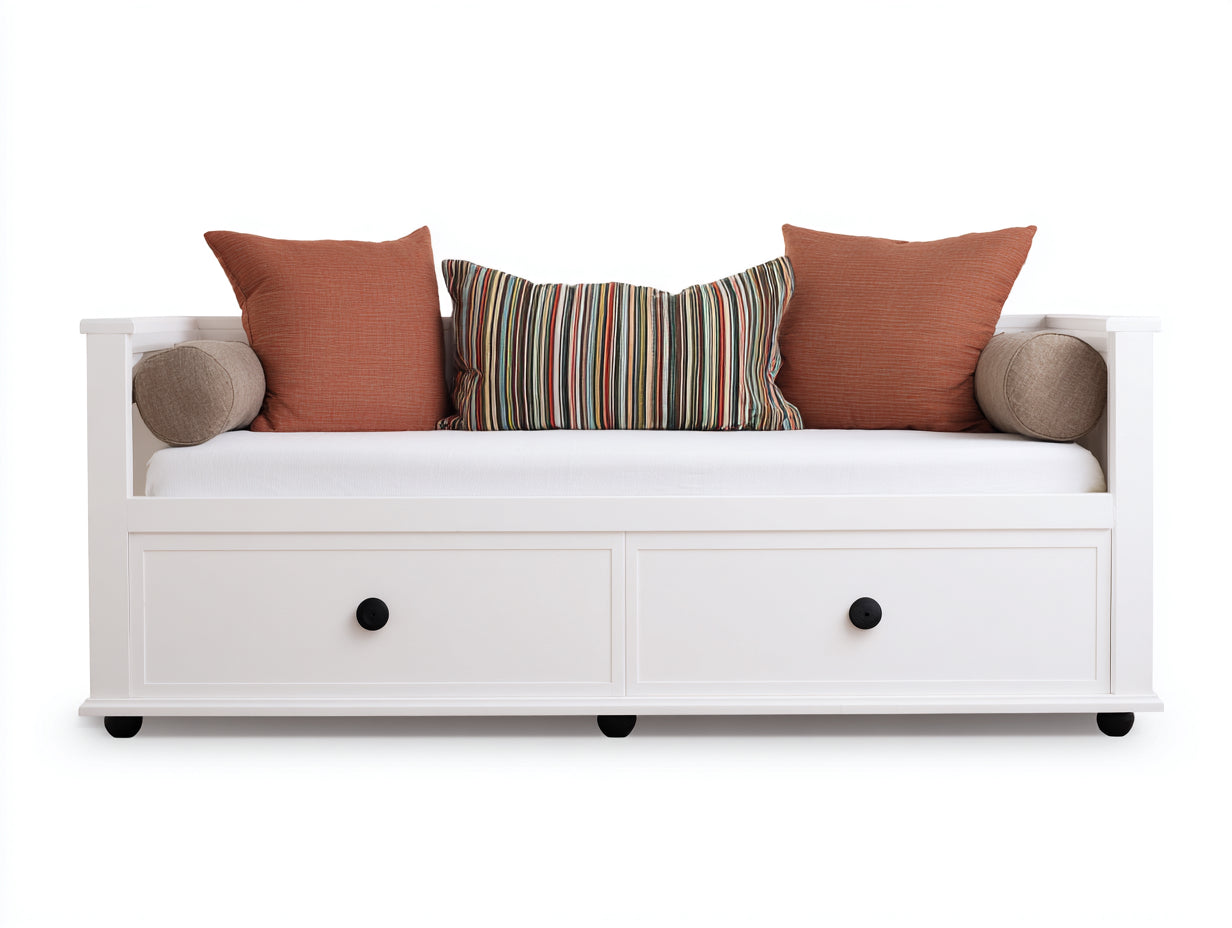 Sofás cama de madera color blanco 200 x 90 x 85 cm - Diseño moderno con dos cajones de almacenamiento