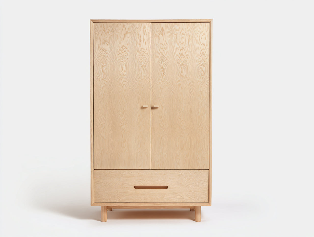 Armario de 2 puertas de madera 90x45x180 cm - color madera natural - diseño moderno con cajón inferior