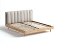 Camas dobles 200 x 180 x 100 cm beige y madera natural con cabecero tapizado - diseño moderno