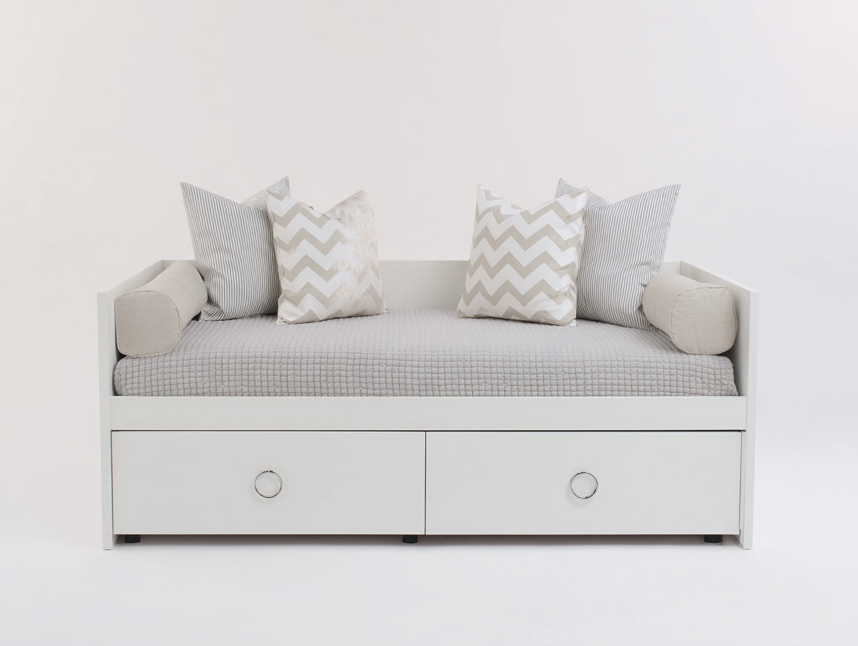 Sofás cama madera 200x90x80 cm blanco con 2 cajones de almacenamiento y diseño moderno