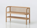 Bancos de jardín de madera con estante inferior 140x55x95 cm - madera natural - diseño moderno con respaldo de barrotes y reposabrazos
