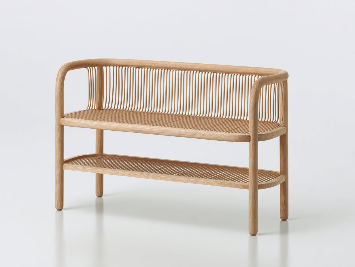 Bancos de jardín de madera con estante inferior 140x55x95 cm - madera natural - diseño moderno con respaldo de barrotes y reposabrazos