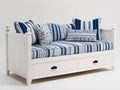 Sofás cama de madera y tela color blanco y azul 200 x 90 x 85 cm - Diseño moderno con dos cajones de almacenamiento