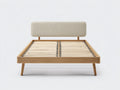 Camas dobles de madera y tela color madera natural y beige 200 x 180 x 100 cm - Diseño moderno con cabecero tapizado