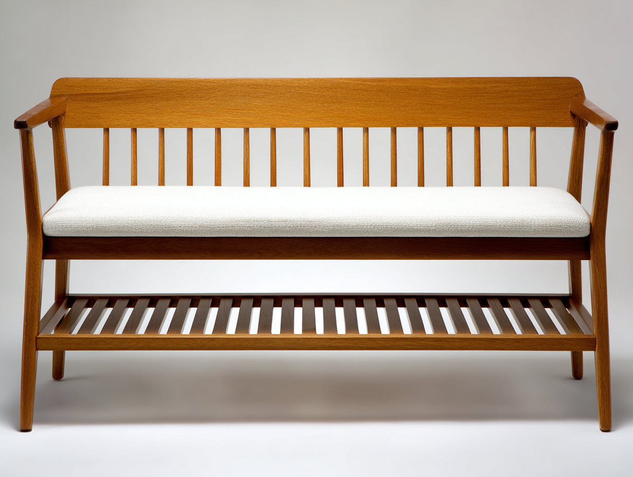 Bancos de jardín de madera color madera natural y blanco 180 x 65 x 95 cm - Diseño moderno con respaldo y cojín de asiento