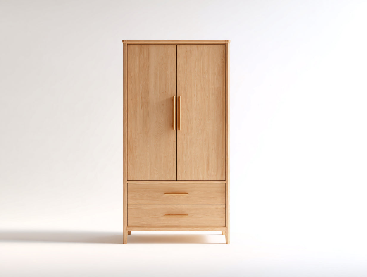 Armarios 2 puertas con 2 cajones 100x45x200 cm - madera natural - diseño moderno