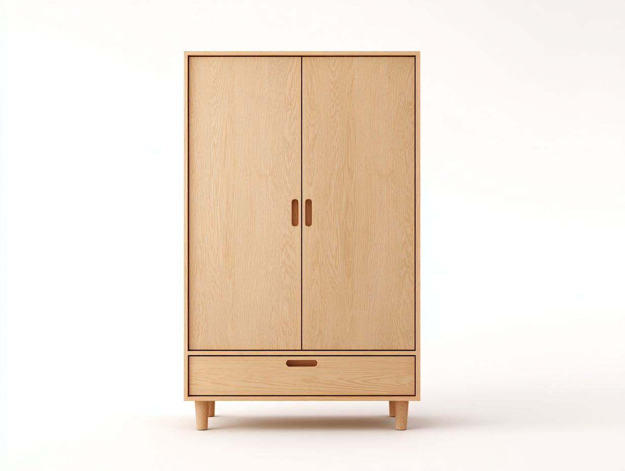 Armarios de madera 90x45x180 cm color roble con 2 puertas y 1 cajón para dormitorio estilo nórdico