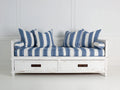 Sofás cama de madera con 2 cajones 215x100x90 cm - blanco envejecido y azul - diseño costero con almacenamiento integrado