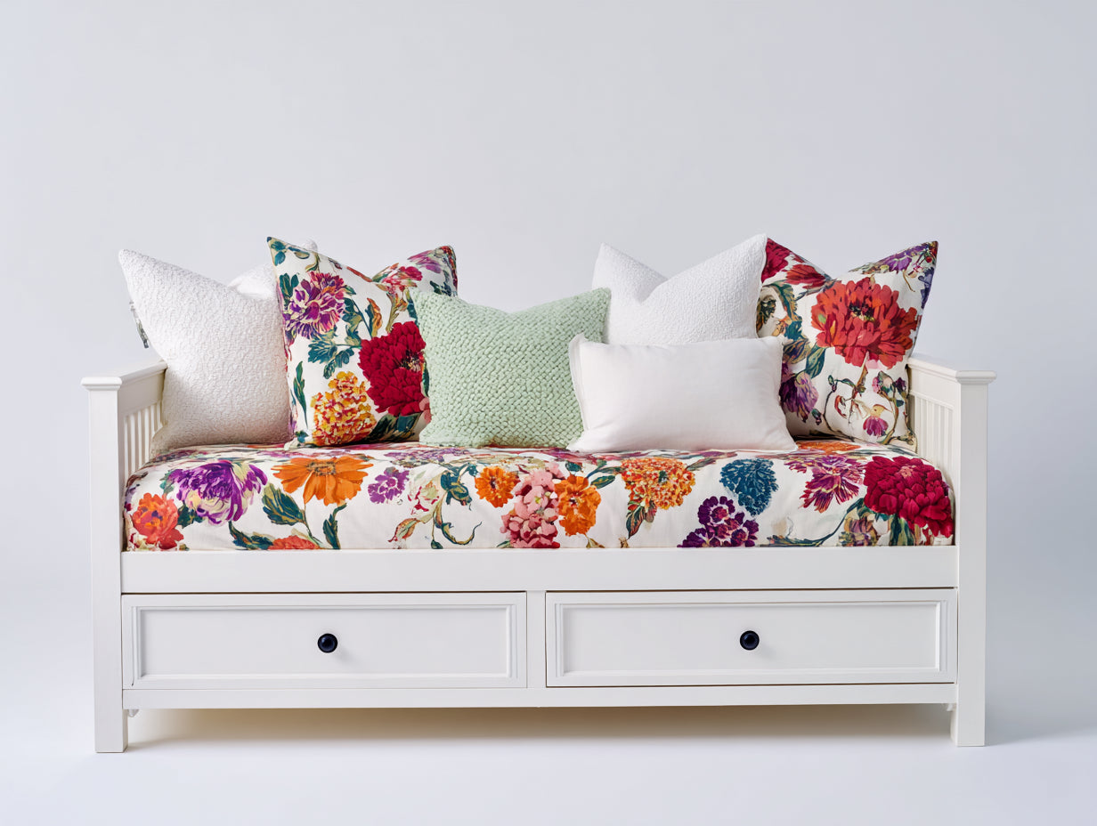 Sofás cama tapizado 200x90x85 cm blanco con 2 cajones de almacenamiento y diseño clásico