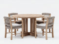 Conjuntos de comedor de jardín de madera para 4 personas 120x120x75 cm - madera natural y gris - mesa redonda con sillones tejidos