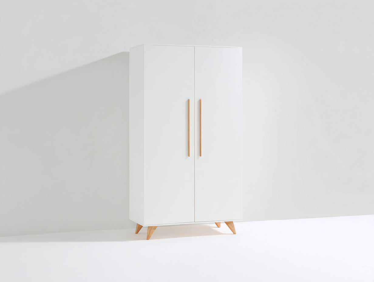Armarios de dos puertas de madera color blanco y madera natural 80 x 40 x 180 cm - Diseño moderno para dormitorio