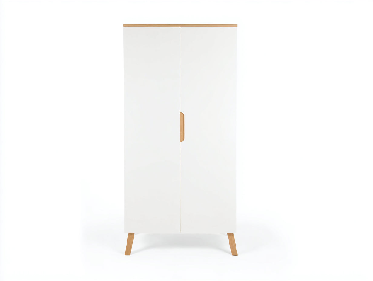 Armario de 2 puertas MDF 80x40x160 cm - blanco y madera natural - estilo moderno con patas elevadas